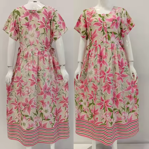 Vestido Maxi Informal Moderno y Sencillo para Uso Diario, Hermoso Estampado Floral, Material de Rayón de Alta Calidad, Manga Corta, Corte Holgado de Chrysanta - Product Image 3