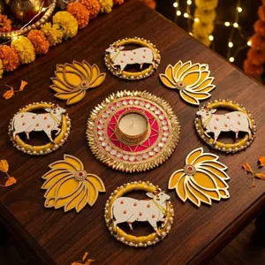 Juego de Portavelas Decorativos Kamdhenu Hechos a Mano con Forma de Loto, para Diwali, Pooja, Bodas y Decoración Festiva del Hogar, Regalo - Product Image 2