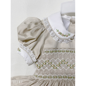 Vestido de Lana de Alta Calidad para Bebé Niña, Estilo Inglés, con Cuello de Muñeca, Casual, Fruncido, Liso, Hasta la Rodilla, para Primavera/Fiestas - Product Image 4