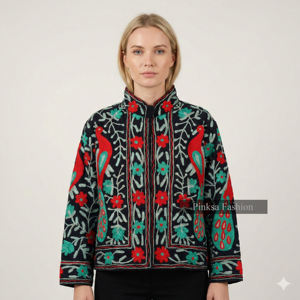 Ropa de Mujer Hecha a Mano, Estilo Boho, Bordada, de Terciopelo Azul y Algodón, Secado Rápido, Transpirable, Ecológica, de Lujo, con Diseño Floral - Product Image 1