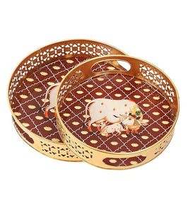 Plateau Pichwai en métal artisanal pour le service et la décoration, cadeau pour les festivals indiens, mariage, maison - Product Image 1