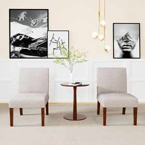 <b>Set</b> of 2 Fabric Accent Vanity Chairs Wood <b>Table</b> Decorative Slipper Chair for Bedroom Home Office for Corner <b>Side</b> for Living Room - Product Image 1