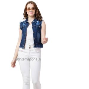 Veste en jean à manches longues pour femmes de haute qualité les plus populaires personnalisables en gros peau de mouton coton Jean vestes traitement teint - Product Image 1