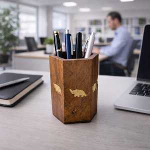 Porte-stylos en bois fait main, organisateur de bureau minimaliste, support de rangement à un seul niveau pour usage professionnel - Product Image 4