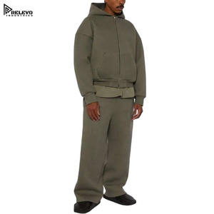 Ensemble de survêtement pour homme en coton lourd 100% 500 g/m², sweat à capuche zippé deux pièces, sweat-shirts et pantalons de survêtement personnalisés de haute qualité pour homme - Product Image 3