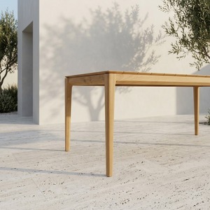 Mesa de Comedor de Teca Minimalista Moderna para Exterior, 10 Plazas, Madera Maciza con Listones, Protección UV, Construcción con Encaje Mortise y Tenon SVLK FLEGT - Product Image 1