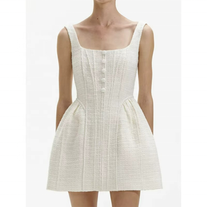 Robe en tweed tissé ivoire sans manches pour femme, style élégant et décontracté, respirante, pour l'été, service OEM naturel - Product Image 1