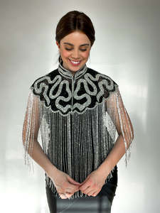 High Fashion Sexy Vintage Mandarin Collar Tulle Long Fringed Women Bespoke Blouse/<b>Poncho</b> Top Hand Embroidered Beaded Breathable - Product Image 5