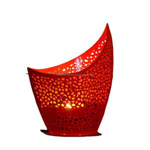 <b>Cage</b> Design Round Iron Tea <b>Light</b> Candlestick Holder With Orange Color Finished For Lighting Unique Metal Candle Holder - Product Image 3