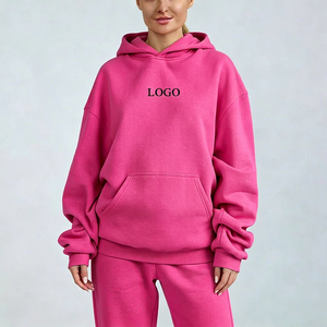 Wholesale Womens Ribbed Cuff Cotton Fleece <b>Hoodie</b> Boxy Fit Drop Shoulder with custom labels for US brands - Product Image 4