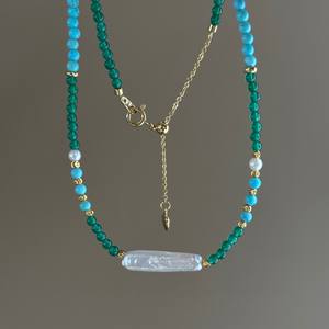 Luxurious High-End Green Agate Natural Freshwater Baroque Silver Bar Pearl <b>Necklace</b> for Women's Summer <b>Fashion</b> <b>Layered</b> <b>Necklaces</b> - Product Image 3