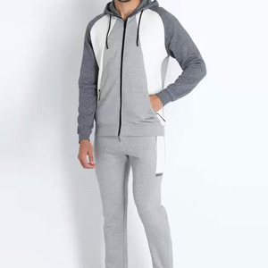 Men's Gray White Color Blocking Full <b>Zip</b> <b>Hooded</b> Long Sleeve Casual Breathable Polyester Cotton Autumn Wear Tracksuit For Sale - Product Image 3