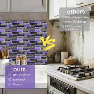 24 Sheets Purple Glossy Imitation Marble Wall <b>Tiles</b> Waterproof Oilproof Peel-Stay <b>Backsplash</b> Stickers PVC Brick Wall Decals XPE - Product Image 5