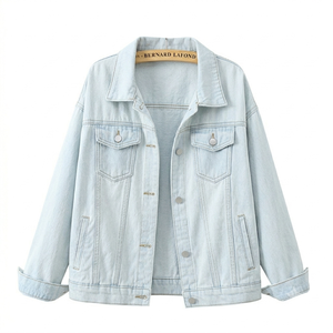 Veste en jean unie décontractée et respirante pour femme, coupe ample, tendance, printemps, automne, hiver - Product Image 2