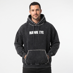 Sweat-shirt à capuche surdimensionné pour homme, délavé à l'acide, avec strass, en coton vintage, style streetwear - Product Image 1