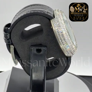 Montre à quartz ronde de luxe tendance 2026, édition limitée, acier inoxydable, unisexe, cadran en diamant moissanite, bracelet en cuir, analogique - Product Image 4