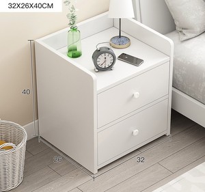 Table de chevet en bois moderne minimaliste BKS à deux tiroirs, finition gris et blanc écologique, meubles de maison, chambre à coucher, salon, rangement - Product Image 3