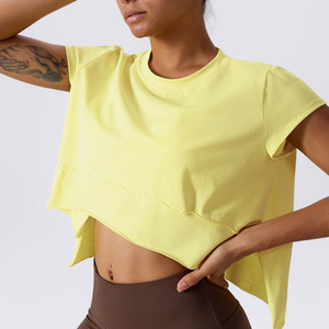 Top Corto sin Mangas para Mujer, Color Amarillo, Tejido de Punto, Poliéster Transpirable de Secado Rápido, Cuello Redondo, Corte Regular, Color Sólido, Primavera Verano - Product Image 1