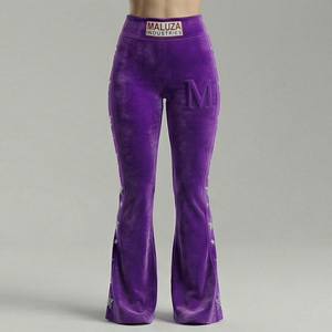 กางเกงเลกกิ้งแฟชั่นผู้หญิง ประดับเพชร สีม่วง เอวสูง ยืดได้ สไตล์สตรีทสุดเทรนดี้ - Product Image 1