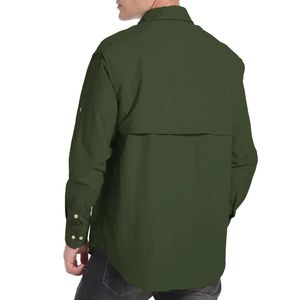 Chemise décontractée pour homme à manches longues verte avec deux poches poitrine, col rabattu, manches longues, couleur unie, chemise de pêche pour homme - Product Image 6