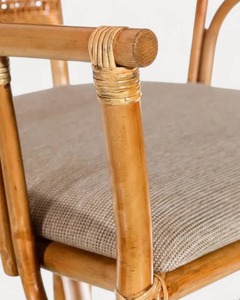 Chaise de salle à manger moderne en teck tressé à la main avec coussin en lin, style côtier, qualité export - Product Image 5