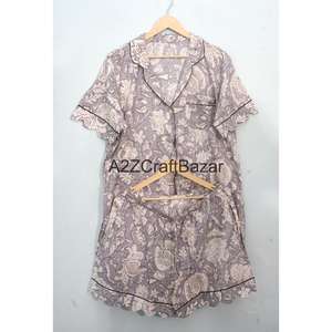 Conjunto de Pijama de Algodón 100% Hecho a Mano, Estampado Floral, para Verano, Otoño e Invierno, Suave, Transpirable, de Secado Rápido, Largo, de Lujo - Product Image 1