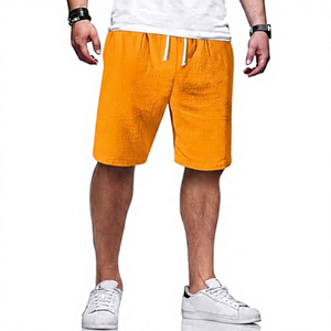 Shorts Bermuda en Coton et Lin Kaki Uni pour Homme avec Cordon de Serrage, Style Décontracté, Taille Mi-Haute, Tissu Respirant - Product Image 5