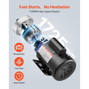 Motore per Compressore d'Aria Elettrico da 0,5 HP, 1725 RPM, Rotazione CW/CCW, Diametro Albero 5/8'', Lunghezza Albero 1,88'', Coppia 2,07 N.m - Product Image 3
