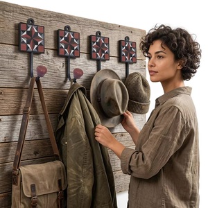 Crochet mural moderne vintage imperméable avec design carreaux de céramique, crochet simple fait main pour rangement de vêtements - Product Image 2
