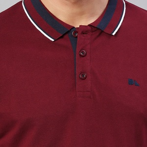 Camisa polo para hombre, corte regular, manga corta, formal, de lujo, con cuello de punto plano, texturizado, 100% algodón, color liso. - Product Image 3