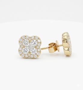 Pendientes de Oro Puro de 18K con Diamantes Cultivados en Laboratorio, Forma Floral, Regalo Romántico para Novia, Regalo de San Valentín - Product Image 4