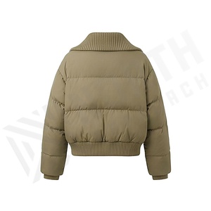 Women's Quilted Puffer Jacket Solid Color Stand Collar Full Sleeve Winter Warm Thick Windproof Zipper Closure Short Length - Product Image 2