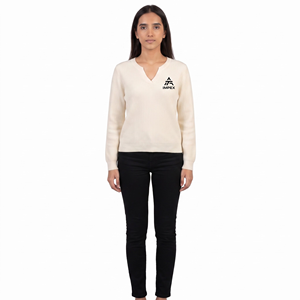 Pulls en tricot côtelé à col en V pour femmes, pull en tricot côtelé à col en V pour femmes, couleur unie, manches longues, vêtements décontractés d'automne, 100% acrylique - Product Image 1