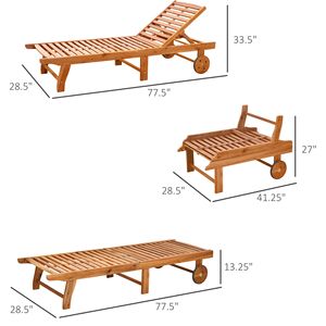 Sedia a Sdraio Pieghevole da Esterno in Legno di Acacia Colore Teak con Ruote per Prendere il Sole - Product Image 3