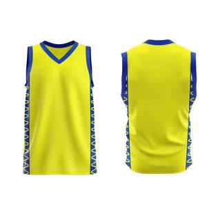 Camiseta de Baloncesto Personalizada Azul/Amarilla con Cuello en V, Sin Mangas, Absorbente de Humedad, Impresión Sublimada, 100% Poliéster, Unisex para Adultos - Product Image 1