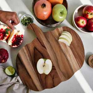 Pumpkin <b>Shaped</b> Wooden Serving Tray Checkered Butcher <b>Block</b> Chopping Board.Solid Wood Kitchen Organizer - Product Image 2