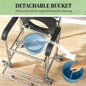 Sedia a rotelle da trasporto nera con funzione rollator, sedile WC e attrezzatura di sicurezza per il bagno - Product Image 2