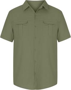 Chemise d'été décontractée personnalisée en satin vert à manches courtes, séchage rapide, respirante, anti-plis, broderie durable, pour la pêche, pour homme - Product Image 4