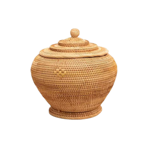 Handmade Oval Natural Rattan Bins Tea <b>Storage</b> <b>Box</b> Handle Eco-friendly Vintage Flexible Design Organizer <b>Storage</b> Baskets Home - Product Image 1