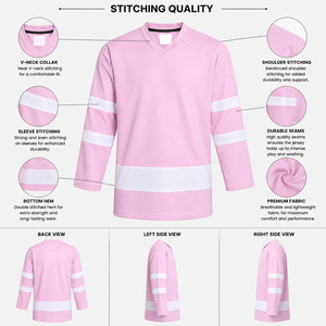 Maillot de hockey sur glace rose personnalisé, design sur mesure, respirant, écologique, 100% polyester, vêtements de sport pour équipes professionnelles - Product Image 6