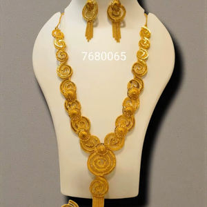 AWAIS HOUSE ชุดเครื่องประดับงานแต่งงาน สร้อยคอและกำไลข้อมือฮิปฮอปประดับเพชรแบบอินฟินิตี้ ชุบทอง 6 กรัม สำหรับเทศกาลผู้หญิงแอฟริกัน - Product Image 1