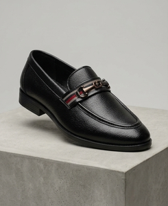 Men's <b>Black</b> Synthetic Leather Loafers Elegant Buckle Detail Breathable Anti-<b>Slip</b> Toe <b>Slip</b>-<b>On</b> Formal Business Dress Shoes - Product Image 1