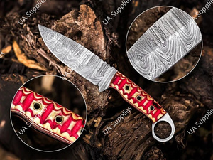 มีดเหล็กดามัสกัสเกรดอุตสาหกรรม ด้ามจับแบบเต็มด้าม ปลายมีดแบบดรอปพอยต์ ผลิตด้วยมือ สำหรับกิจกรรมกลางแจ้ง แคมป์ปิ้ง ยุทธวิธี เอาตัวรอด มีรูสำหรับนิ้ว OEM/ODM - Product Image 2