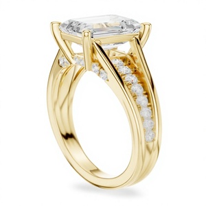 Luxury Diamond <b>Ring</b> <b>Emerald</b> shaped with Yellow Gold <b>Band</b> for Women Elegant Engagement Wedding Party Jewelry Gift for Her - Product Image 4