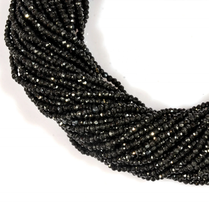 Cuentas de Rondelle facetadas de espinela negra natural de 3mm para la fabricación de joyas Cuentas redondas facetadas de espinela negra - Product Image 2