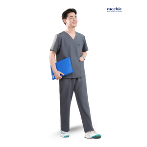 Ensemble de blouses médicales pour hommes Mechanic, couleur turquoise, col en V, manches courtes, uniforme d'hôpital, pantalon en coton et polyester tissé inclus - Product Image 3