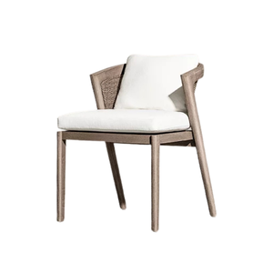 Outdoor Rattan Garden Chair Cushioned Seat Woven Backrest Teak Wood Patio <b>Seating</b> for Courtyard Villa Hotel - Product Image 2