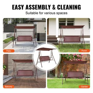"3-Person Outdoor Patio <b>Swing</b> Chair with Adjustable Canopy & Armrests Teslin Fabric Steel <b>Frame</b> & Polyester Material" - Product Image 6
