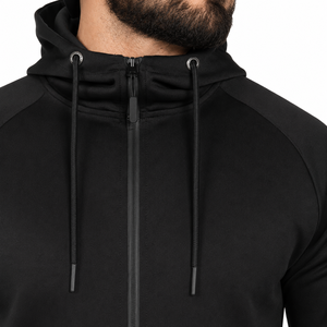 Men's Black Full <b>Zip</b> <b>Hooded</b> Tracksuit Solid Color Casual Jogger Set With Side Pockets Breathable Polyester Sportswear - Product Image 4