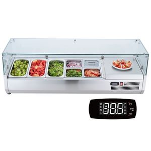 Attrezzature commerciali di refrigerazione da cucina 140 W piano di lavoro condimenti di preparazione stazione 304 corpo in acciaio coperchio PC protezione di vetro - Product Image 1